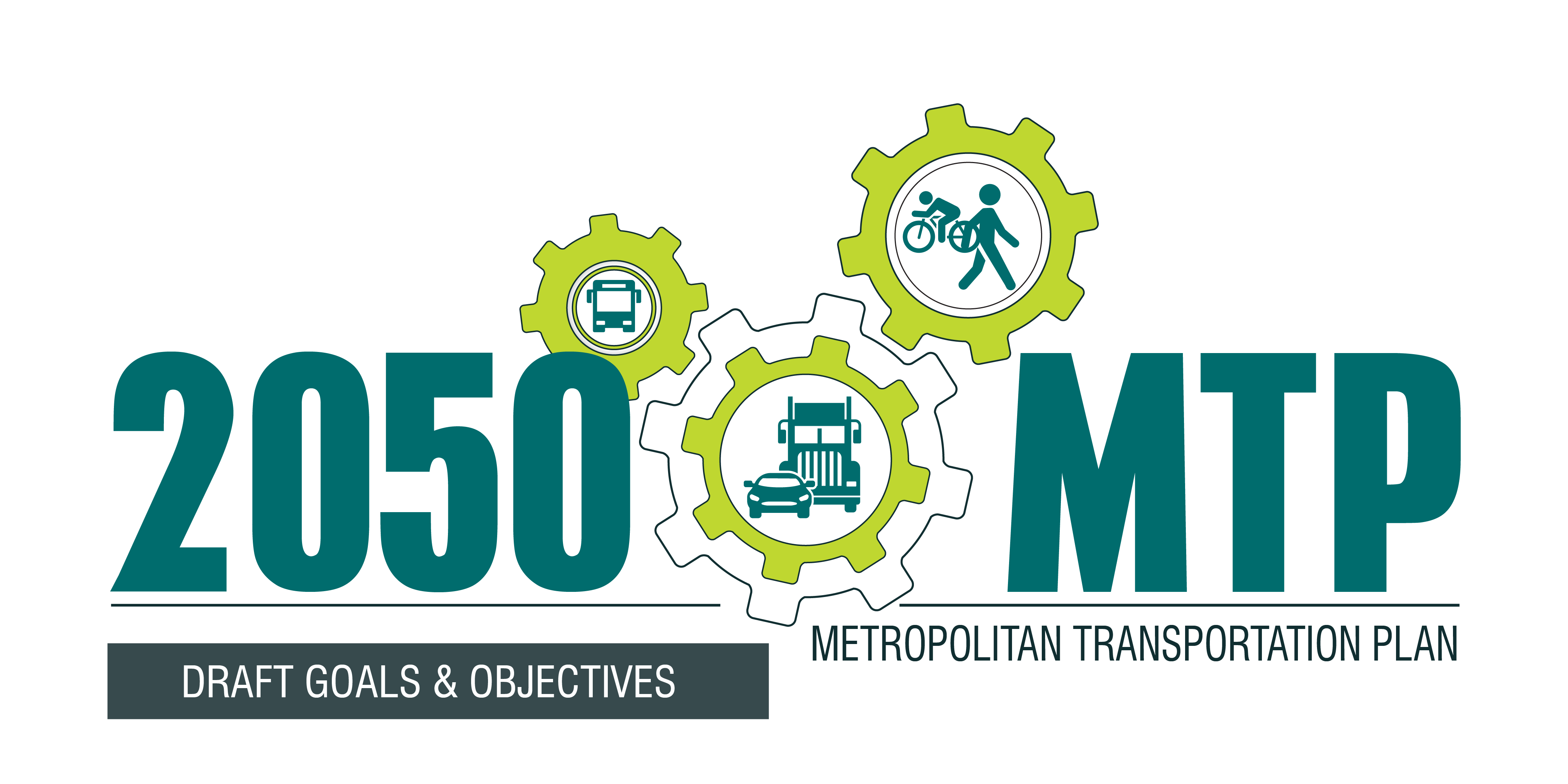 2050 MTP logo, cogs for freight, non-motorized, and transit