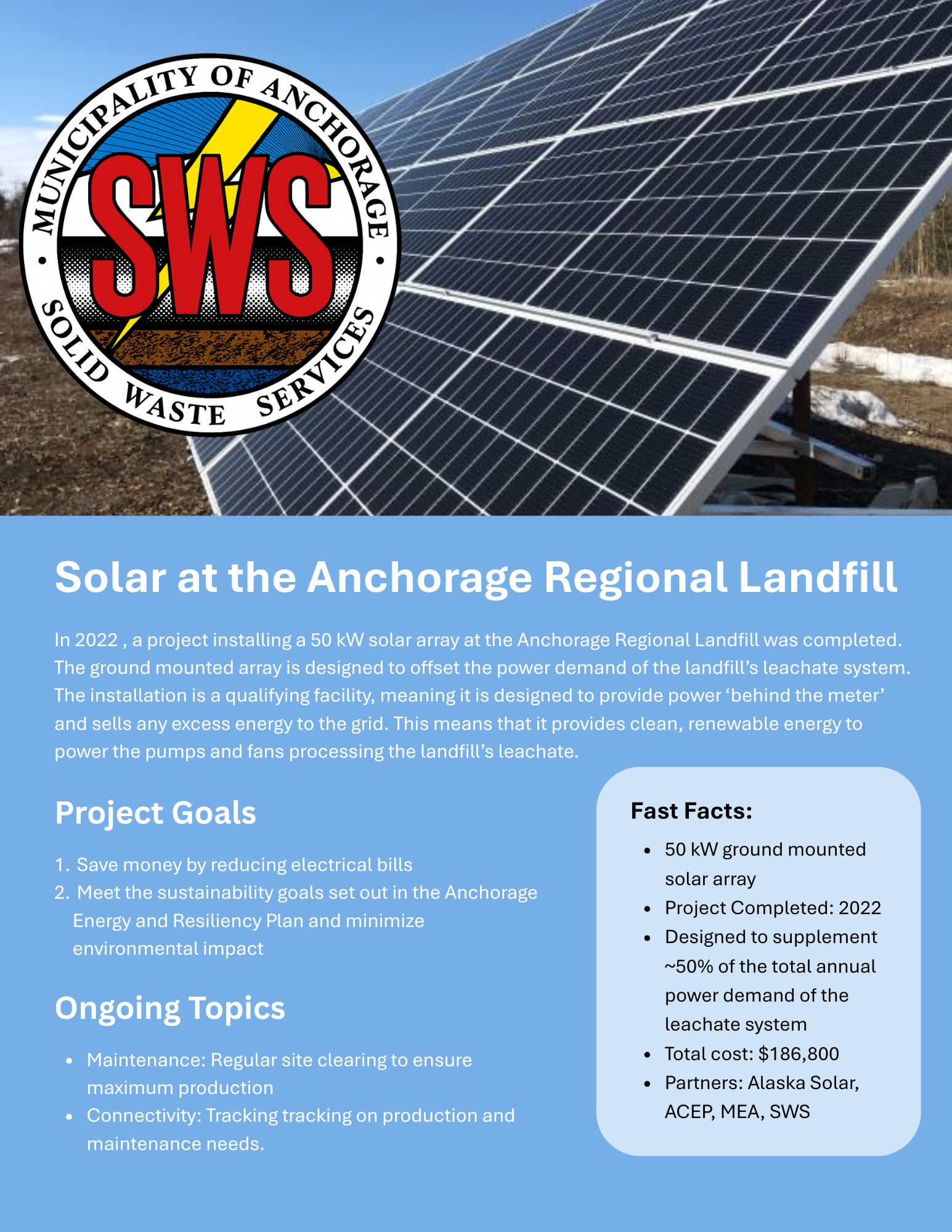 Fact Sheet: Solar at ARL