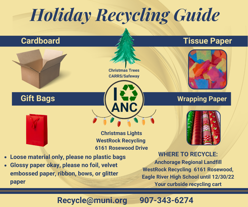 Holiday recycling items, call 907-343-6274 fior details 