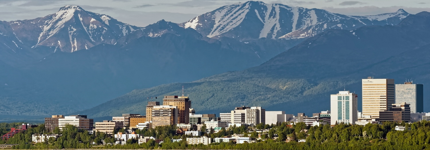 Downtown Anchorage with the Chugach Mountains in the background